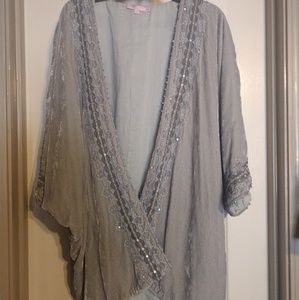 Calypso St Barth grey velvet bat wing topper.